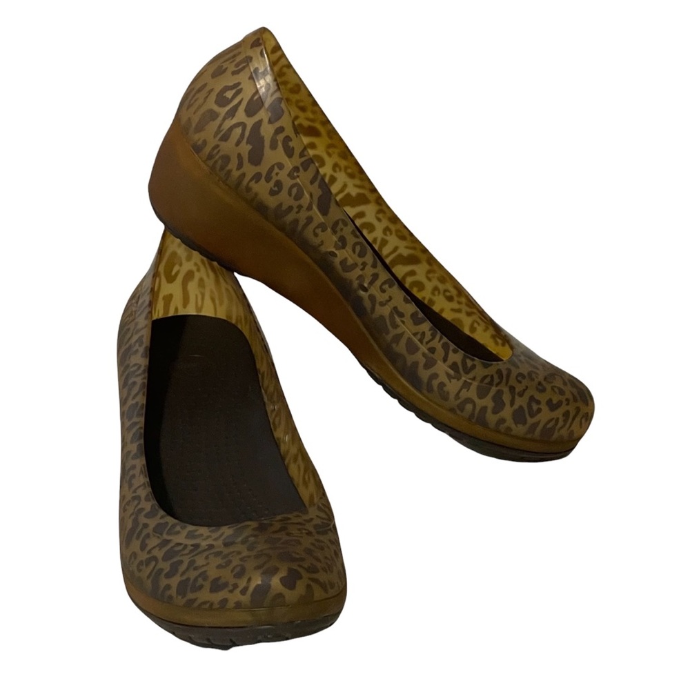 CROCS Leopard Print Wedge Flats in Brown and Tan